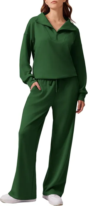 PINSPARK 2 Piece Sets for Women 2025 Fall Outfits Sweatsuit Oversized Sweatshirt Wide Leg Sweatpants Matching Set Tracksuit