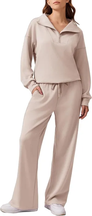 PINSPARK 2 Piece Sets for Women 2025 Fall Outfits Sweatsuit Oversized Sweatshirt Wide Leg Sweatpants Matching Set Tracksuit
