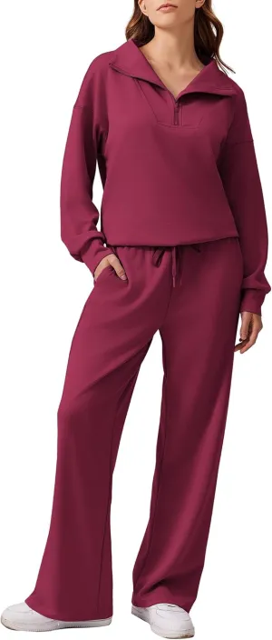 PINSPARK 2 Piece Sets for Women 2025 Fall Outfits Sweatsuit Oversized Sweatshirt Wide Leg Sweatpants Matching Set Tracksuit