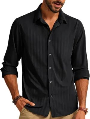 PJ PAUL JONES Men's Casual Stretch Shirts Wrinkle Free Herringbone Button Down Shirts Long Sleeve Dress Shirt