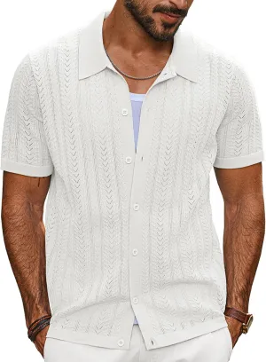 PJ PAUL JONES Men's Knit Shirts Short Sleeve Button Down Polo Shirt Fashion Casual Summer Beach Shirts