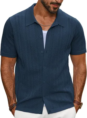 PJ PAUL JONES Men's Knit Shirts Short Sleeve Button Down Polo Shirt Fashion Casual Summer Beach Shirts