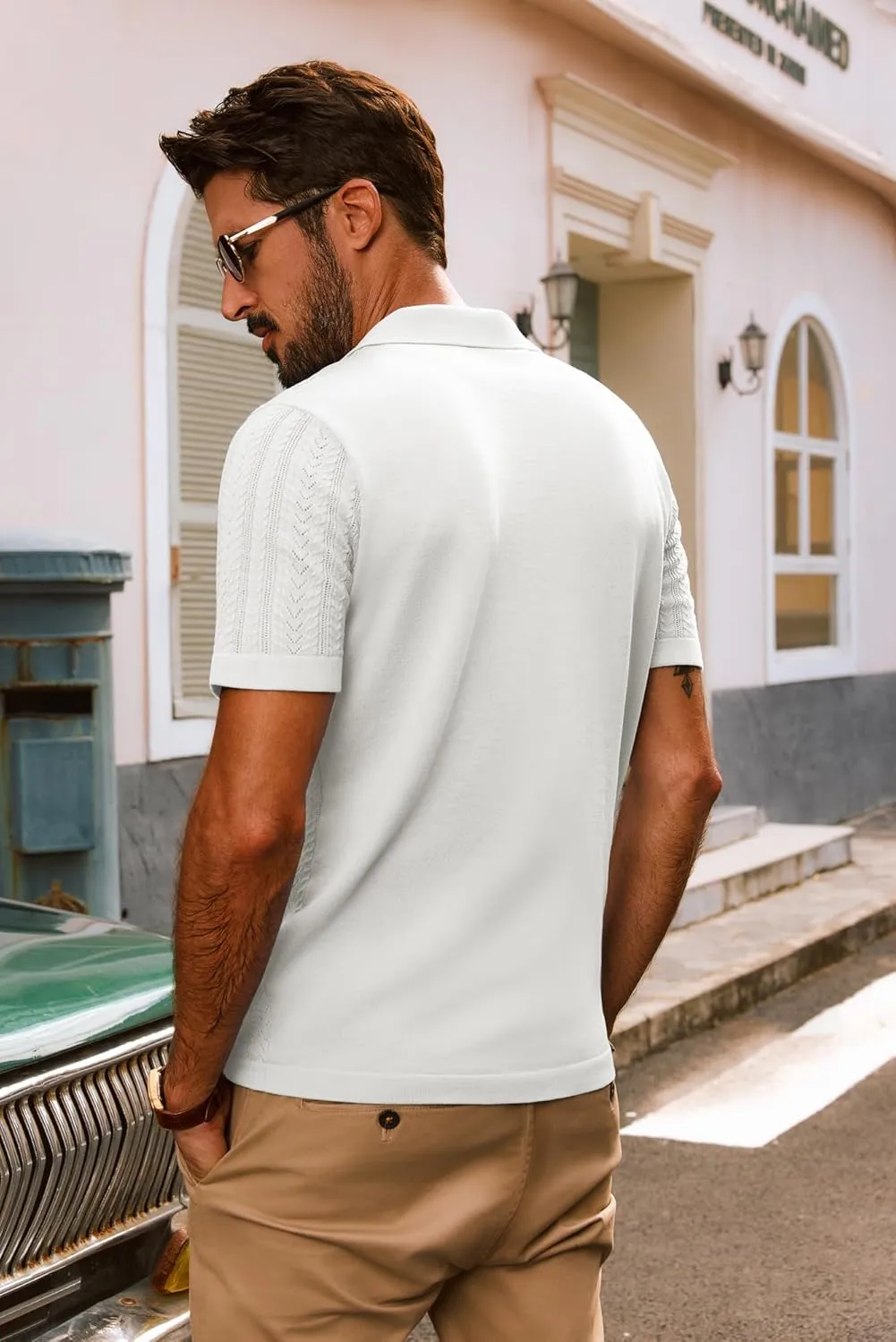 PJ PAUL JONES Men's Knit Shirts Short Sleeve Button Down Polo Shirt Fashion Casual Summer Beach Shirts