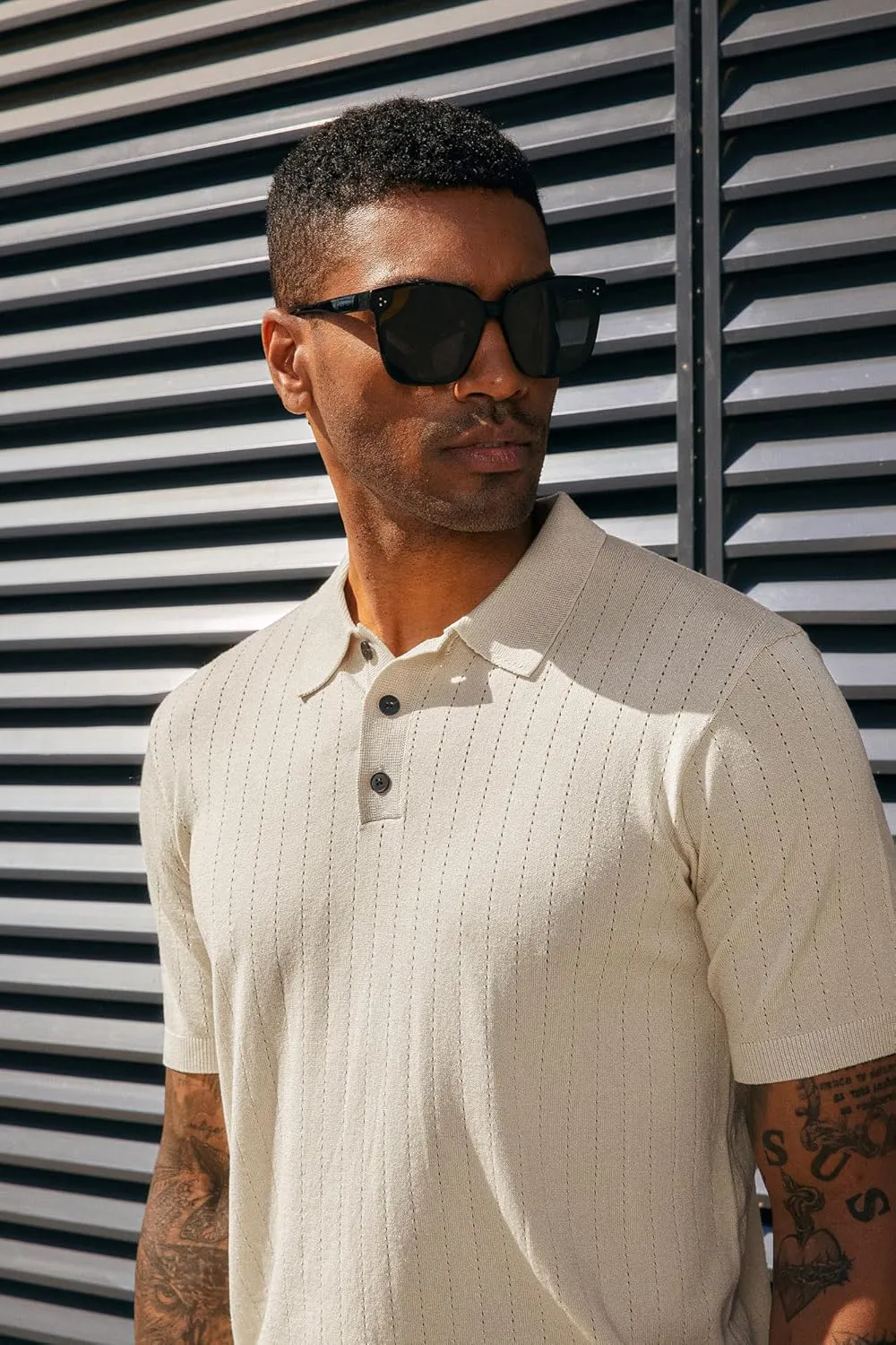 PJ PAUL JONES Men's Polo Shirts Short Sleeve Hollow Out Knit Polo Shirts Summer Lightweight Polo Sweater