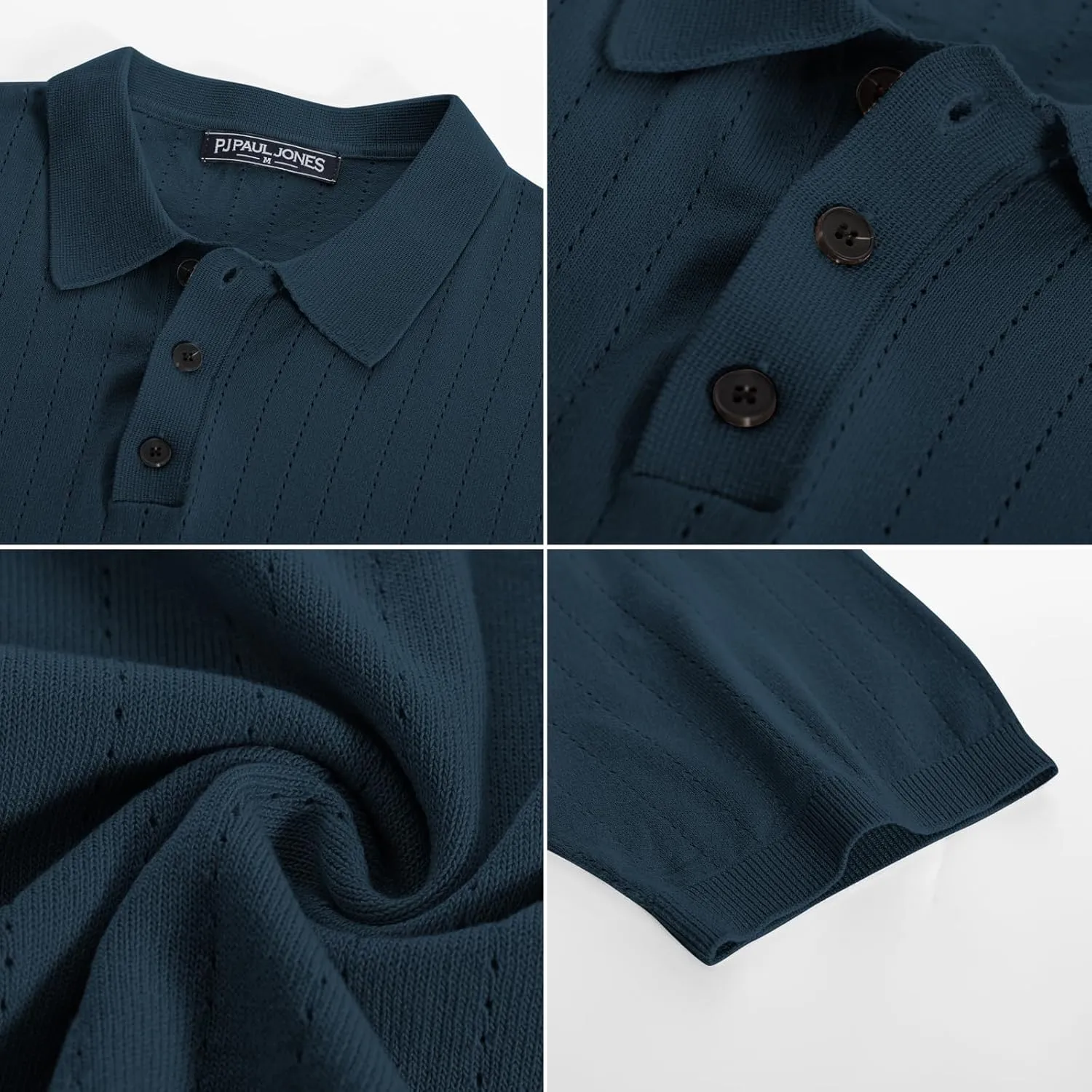 PJ PAUL JONES Men's Polo Shirts Short Sleeve Hollow Out Knit Polo Shirts Summer Lightweight Polo Sweater