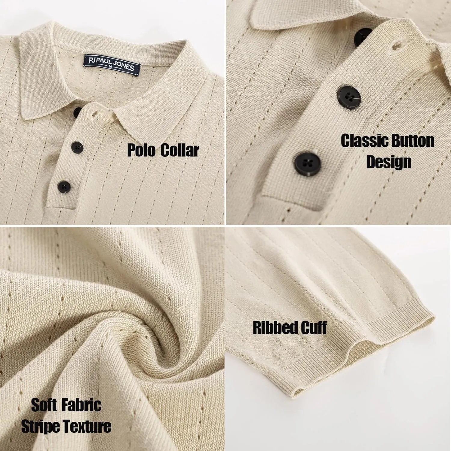 PJ PAUL JONES Men's Polo Shirts Short Sleeve Hollow Out Knit Polo Shirts Summer Lightweight Polo Sweater