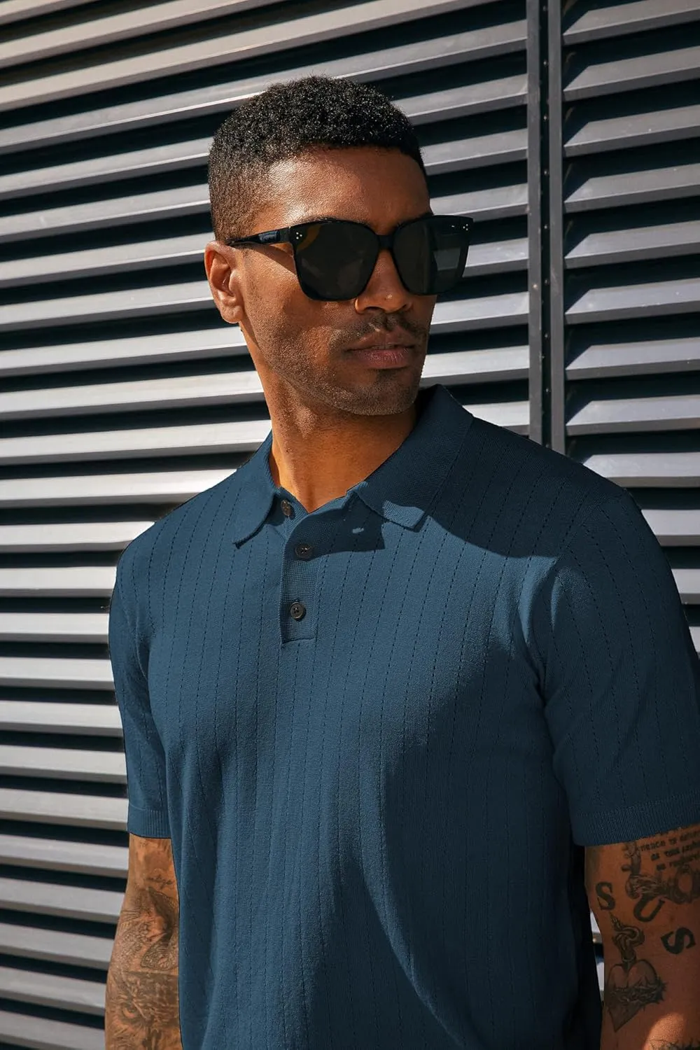 PJ PAUL JONES Men's Polo Shirts Short Sleeve Hollow Out Knit Polo Shirts Summer Lightweight Polo Sweater