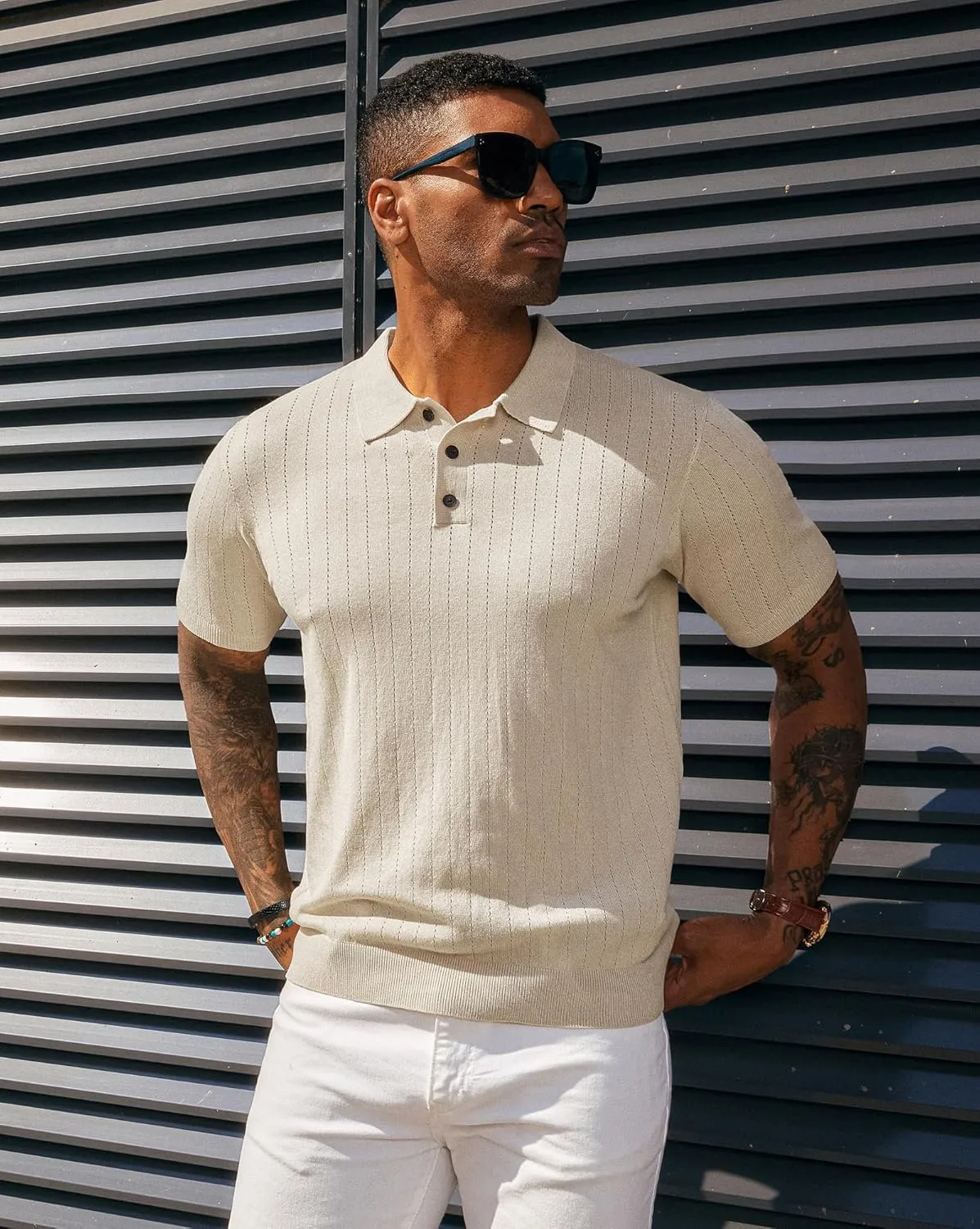 PJ PAUL JONES Men's Polo Shirts Short Sleeve Hollow Out Knit Polo Shirts Summer Lightweight Polo Sweater