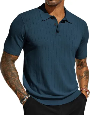 PJ PAUL JONES Men's Polo Shirts Short Sleeve Hollow Out Knit Polo Shirts Summer Lightweight Polo Sweater