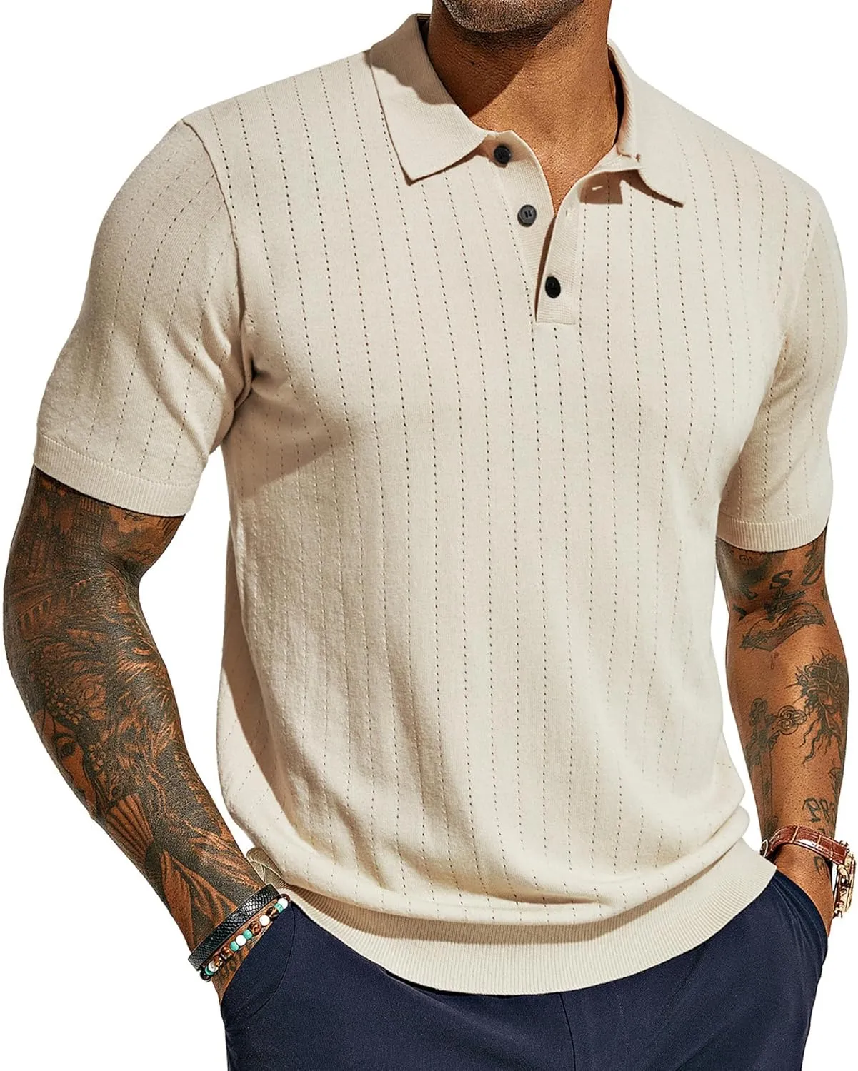 PJ PAUL JONES Men's Polo Shirts Short Sleeve Hollow Out Knit Polo Shirts Summer Lightweight Polo Sweater