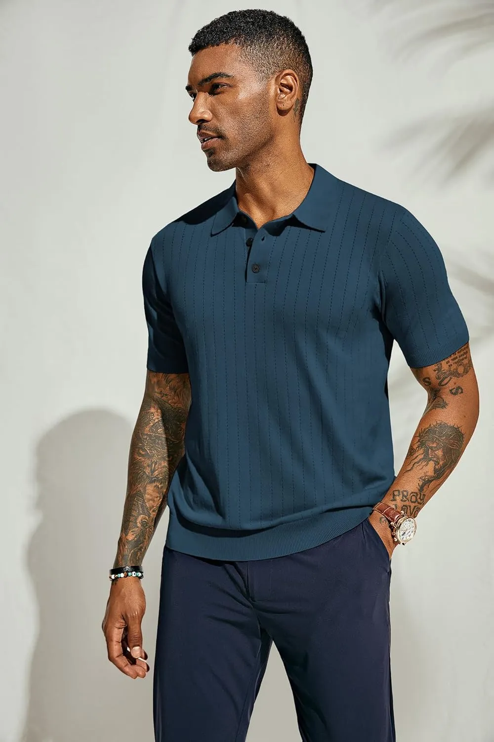 PJ PAUL JONES Men's Polo Shirts Short Sleeve Hollow Out Knit Polo Shirts Summer Lightweight Polo Sweater