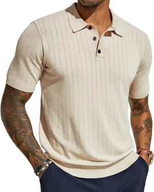 PJ PAUL JONES Men's Polo Shirts Short Sleeve Hollow Out Knit Polo Shirts Summer Lightweight Polo Sweater