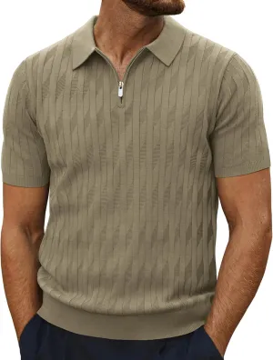 PJ PAUL JONES Men's Quarter Zip Polo Shirts Short Sleeve Textured Knit Polo T Shirt Business Casual Golf Shirts