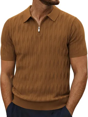 PJ PAUL JONES Men's Quarter Zip Polo Shirts Short Sleeve Textured Knit Polo T Shirt Business Casual Golf Shirts