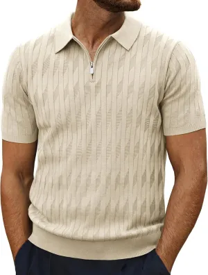 PJ PAUL JONES Men's Quarter Zip Polo Shirts Short Sleeve Textured Knit Polo T Shirt Business Casual Golf Shirts