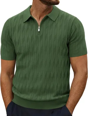 PJ PAUL JONES Men's Quarter Zip Polo Shirts Short Sleeve Textured Knit Polo T Shirt Business Casual Golf Shirts