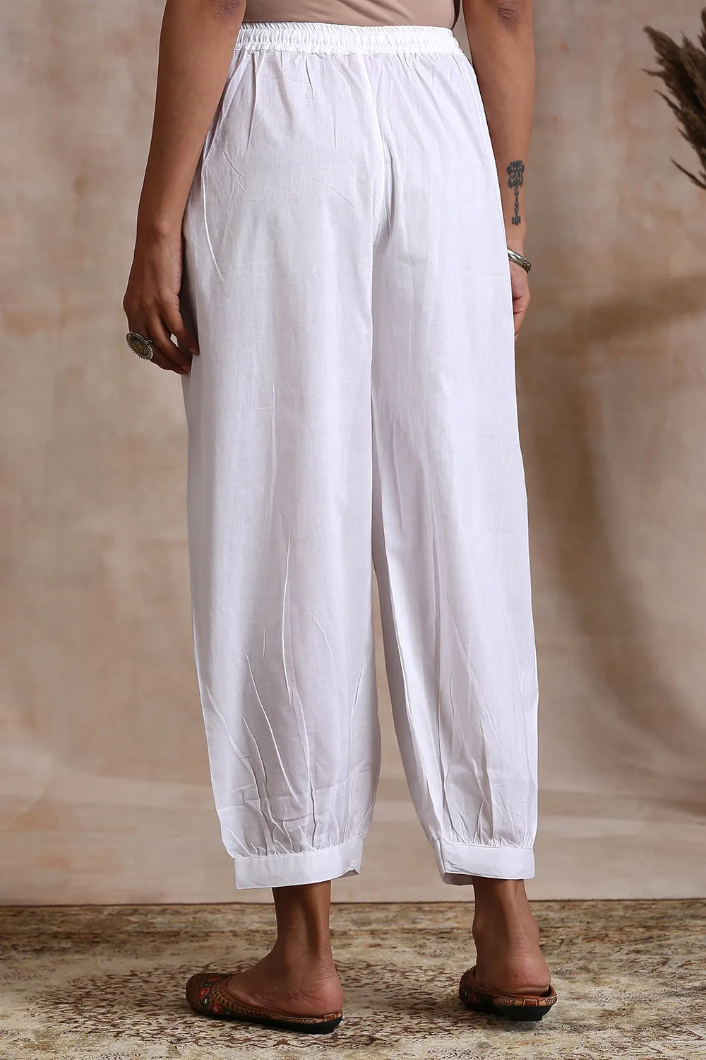Plain White Soft Cotton Relaxed Fit Izhaar Pants