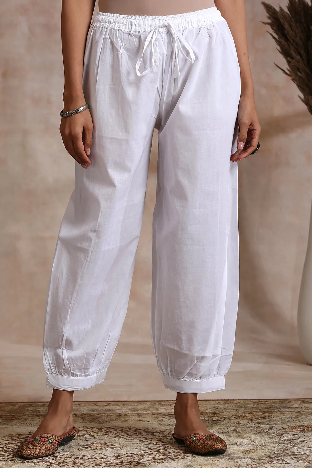 Plain White Soft Cotton Relaxed Fit Izhaar Pants