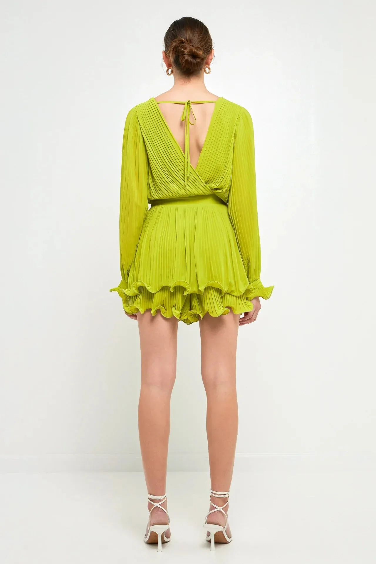 Pleated Long-Sleeve Romper