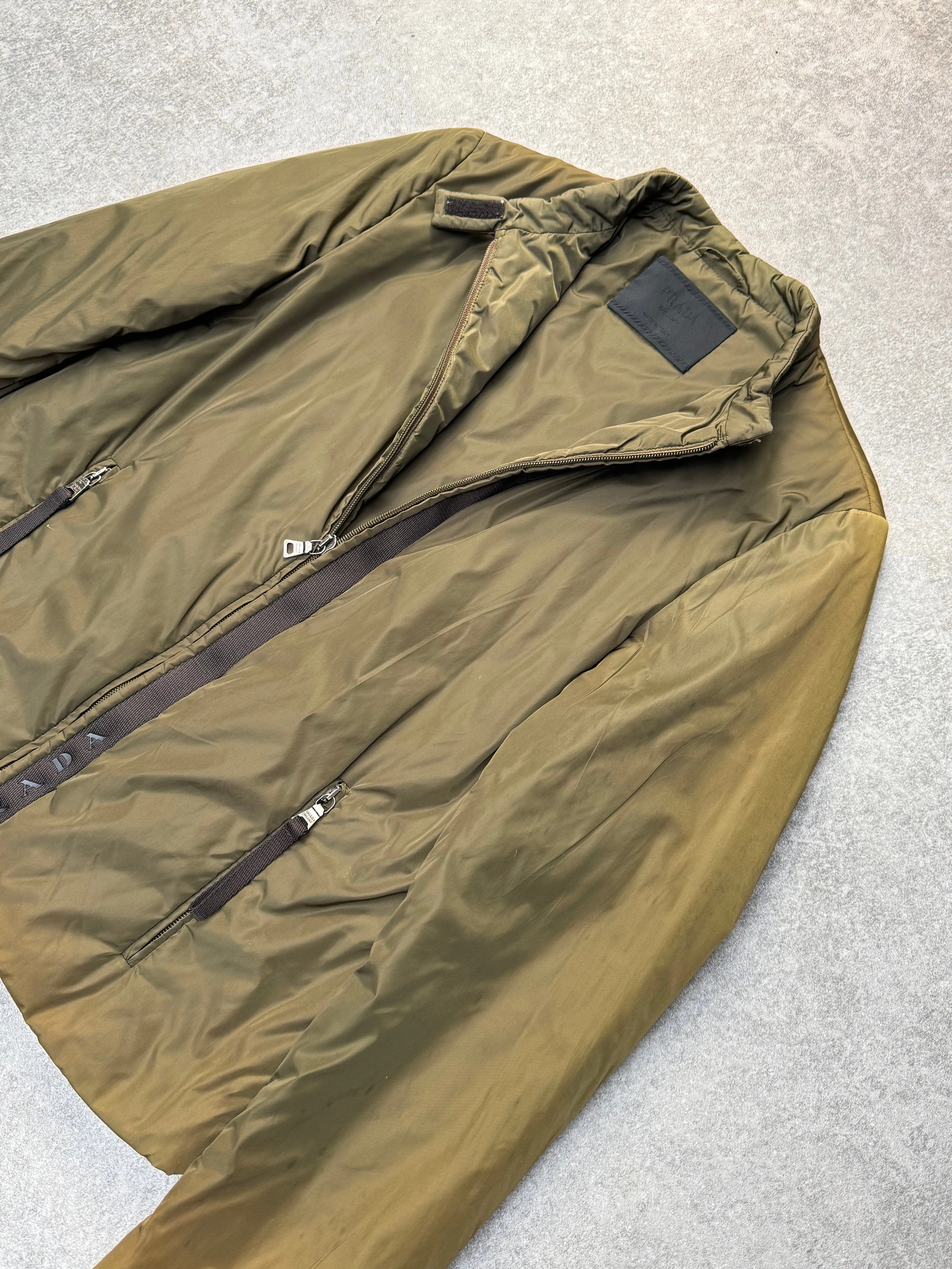 Prada Distressed Khaki Cropped Puffer Jacket