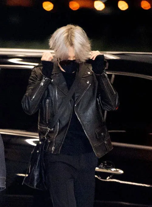 Premium Black Biker Leather Jacket Worn By Kim Taehyung | Kim Taehyung Premium Black Biker Leather Jacket