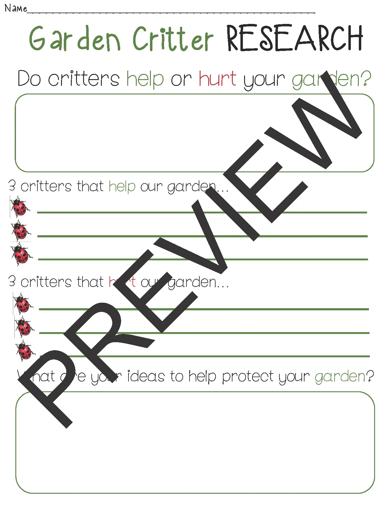 Preschool Activity for Garden Unit - Critters Research Page & Word Search