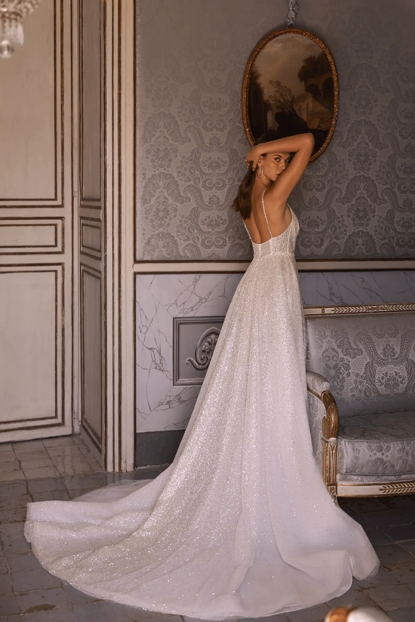 Pretty Sequin Dress and Glittering V-Neck Wedding Dress with Slit – White Sequin Dress and Designer Sequin Gown Plus Size