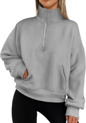 PRETTYGARDEN Women's Fall Fashion Half Zip Sweatshirts Long Sleeve Collared Cropped Pullover Tops Trendy Y2K Clothes