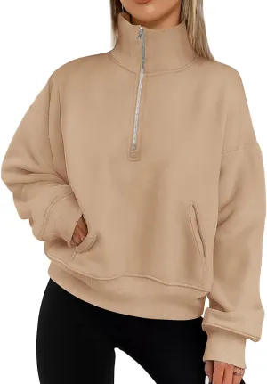 PRETTYGARDEN Women's Fall Fashion Half Zip Sweatshirts Long Sleeve Collared Cropped Pullover Tops Trendy Y2K Clothes
