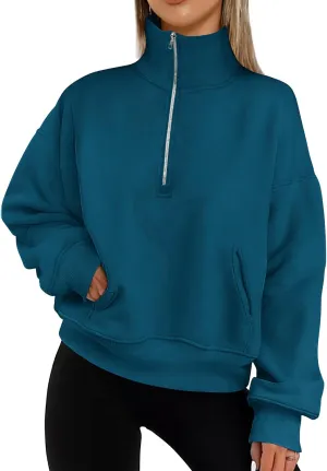 PRETTYGARDEN Women's Fall Fashion Half Zip Sweatshirts Long Sleeve Collared Cropped Pullover Tops Trendy Y2K Clothes