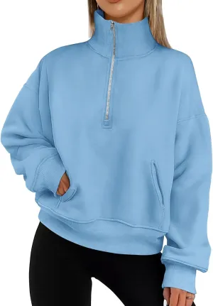PRETTYGARDEN Women's Fall Fashion Half Zip Sweatshirts Long Sleeve Collared Cropped Pullover Tops Trendy Y2K Clothes
