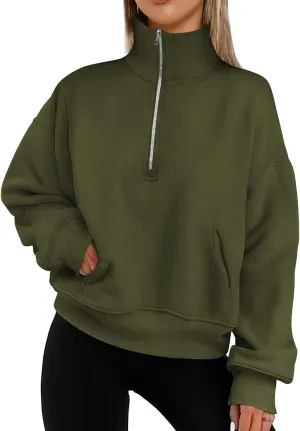 PRETTYGARDEN Women's Fall Fashion Half Zip Sweatshirts Long Sleeve Collared Cropped Pullover Tops Trendy Y2K Clothes
