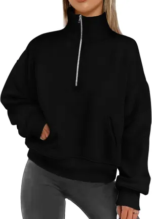 PRETTYGARDEN Women's Fall Fashion Half Zip Sweatshirts Long Sleeve Collared Cropped Pullover Tops Trendy Y2K Clothes