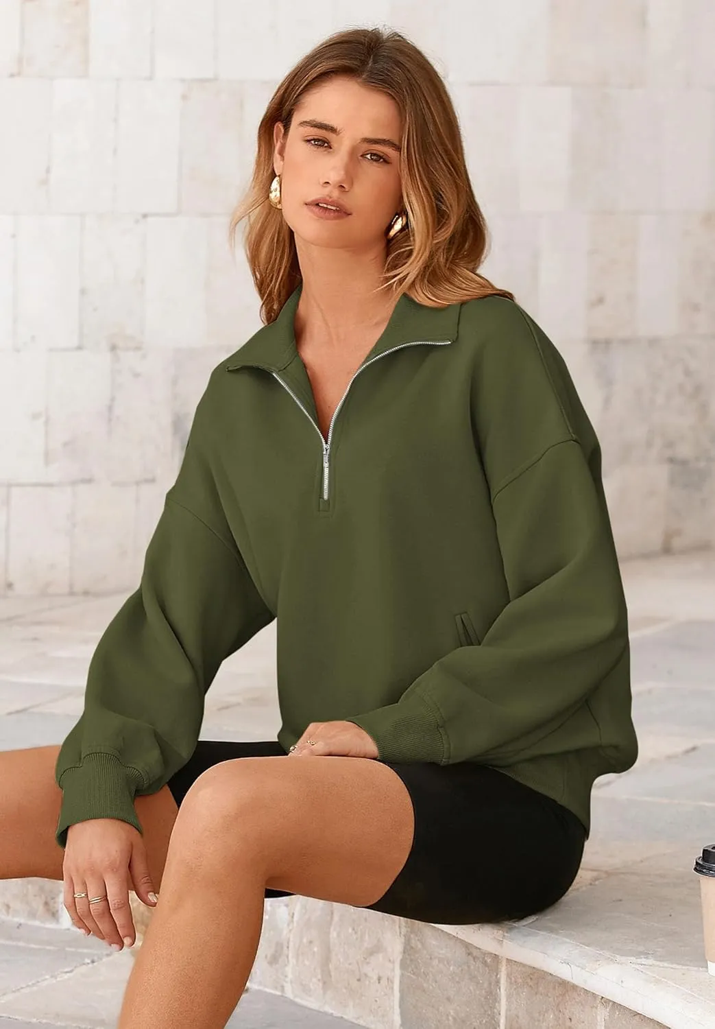 PRETTYGARDEN Women's Fall Fashion Half Zip Sweatshirts Long Sleeve Collared Cropped Pullover Tops Trendy Y2K Clothes