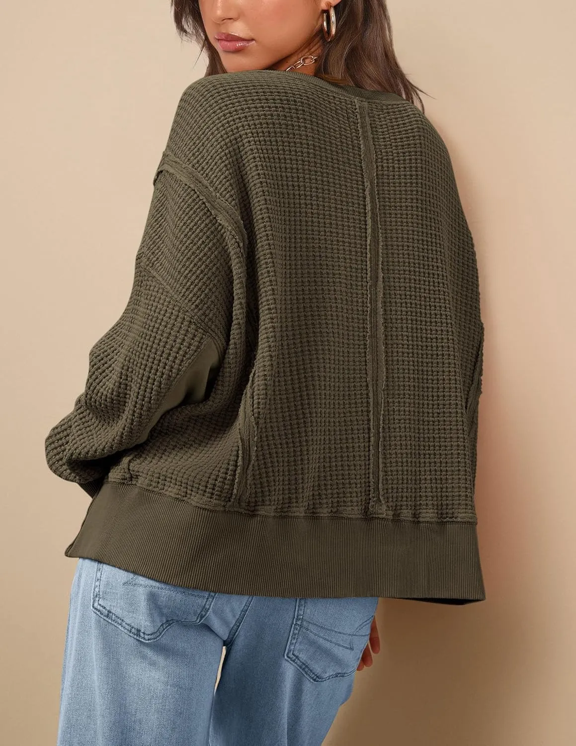 PRETTYGARDEN Women's Oversized Crewneck Sweatshirts Fall Fashion Casual Long Sleeve Pullover Waffle Knit Spring Shirts Top
