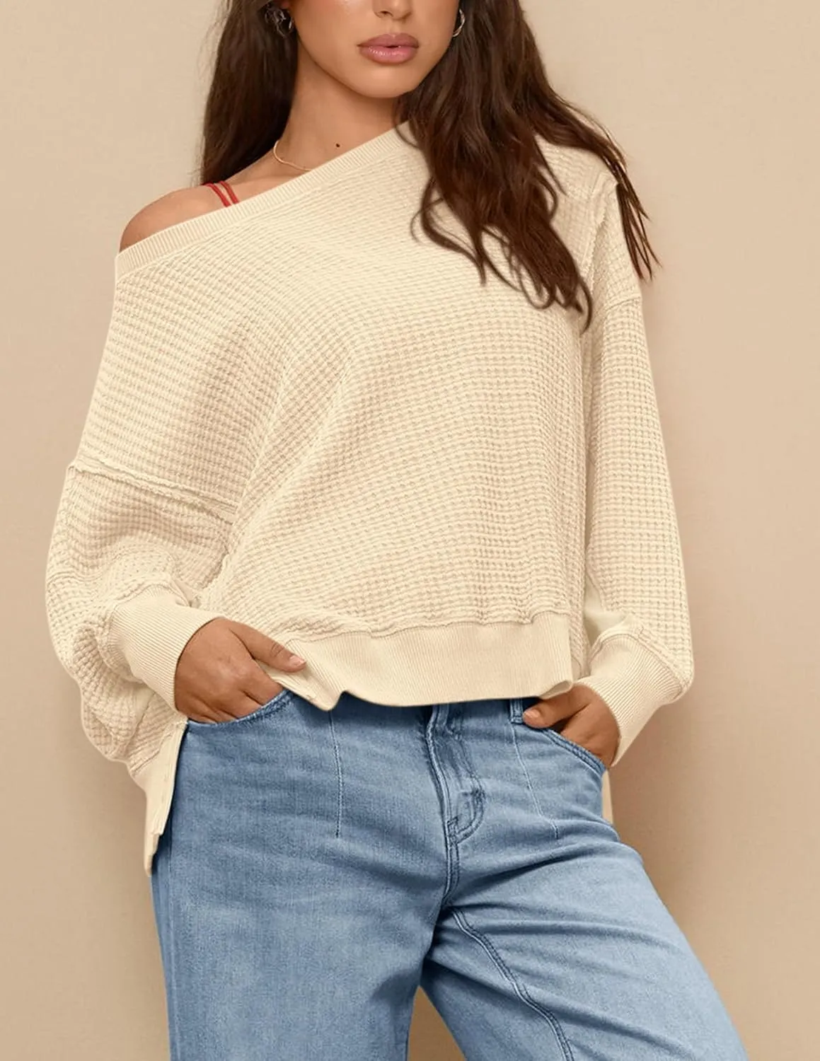 PRETTYGARDEN Women's Oversized Crewneck Sweatshirts Fall Fashion Casual Long Sleeve Pullover Waffle Knit Spring Shirts Top