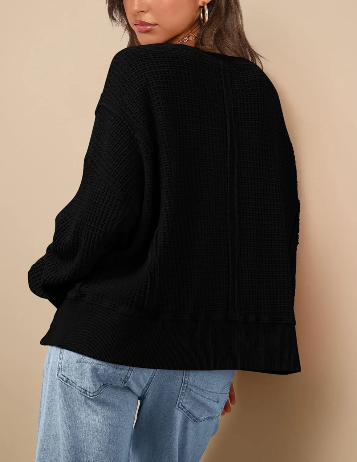 PRETTYGARDEN Women's Oversized Crewneck Sweatshirts Fall Fashion Casual Long Sleeve Pullover Waffle Knit Spring Shirts Top