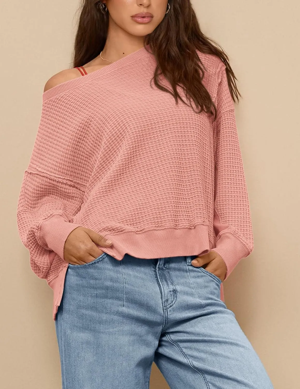 PRETTYGARDEN Women's Oversized Crewneck Sweatshirts Fall Fashion Casual Long Sleeve Pullover Waffle Knit Spring Shirts Top