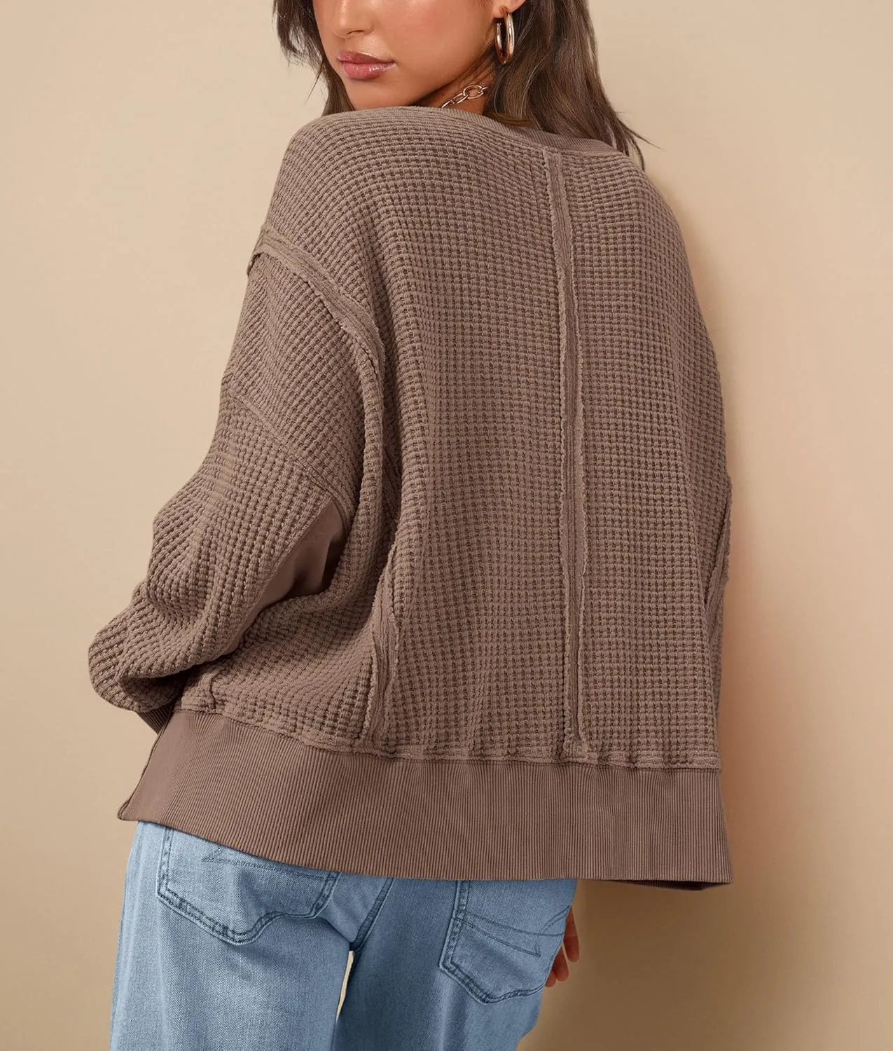PRETTYGARDEN Women's Oversized Crewneck Sweatshirts Fall Fashion Casual Long Sleeve Pullover Waffle Knit Spring Shirts Top