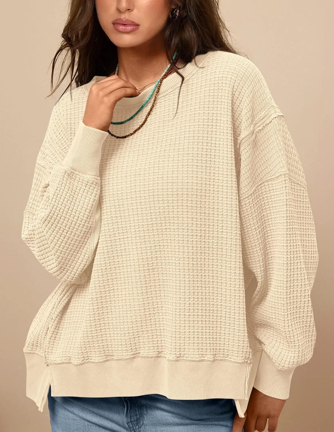 PRETTYGARDEN Women's Oversized Crewneck Sweatshirts Fall Fashion Casual Long Sleeve Pullover Waffle Knit Spring Shirts Top
