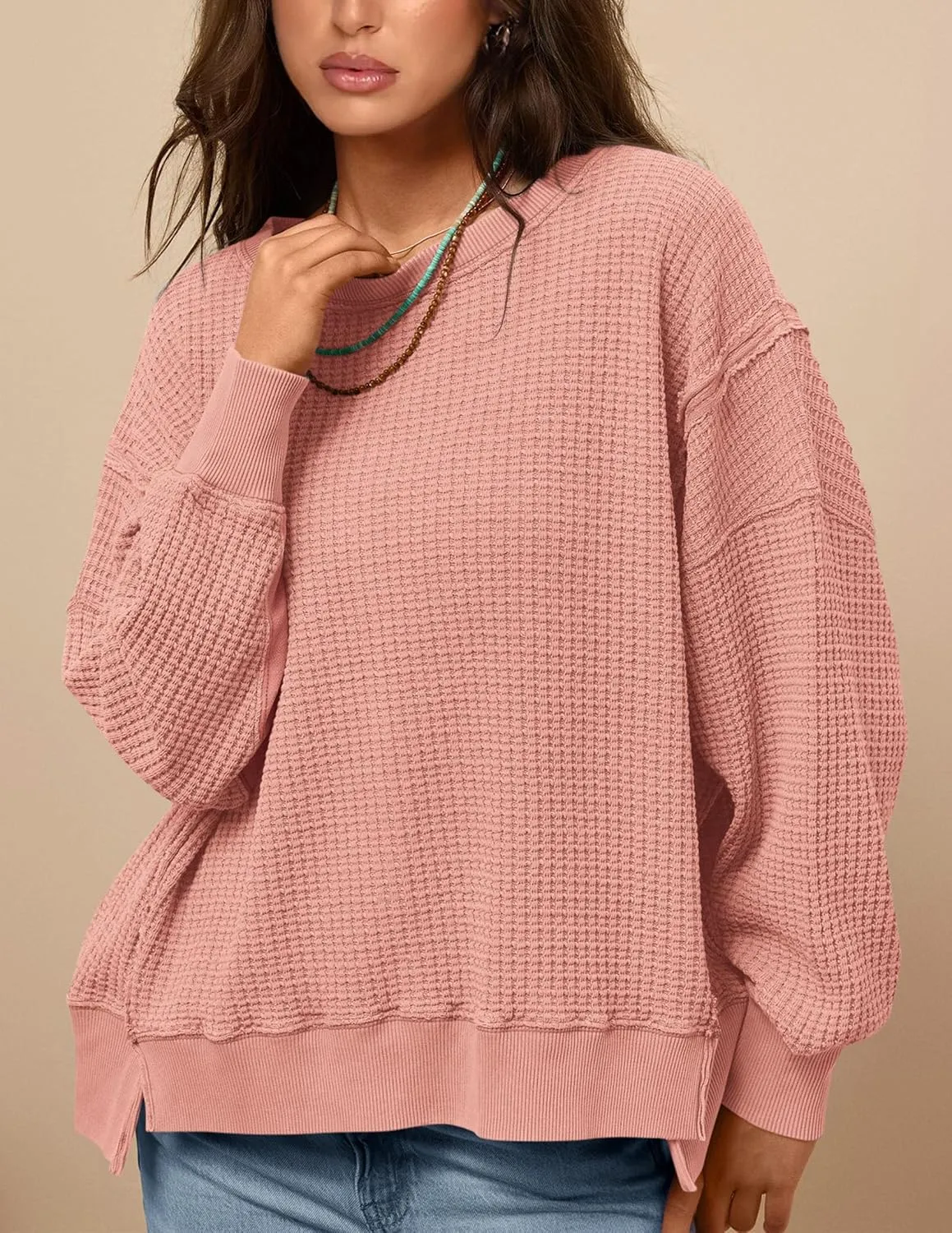 PRETTYGARDEN Women's Oversized Crewneck Sweatshirts Fall Fashion Casual Long Sleeve Pullover Waffle Knit Spring Shirts Top