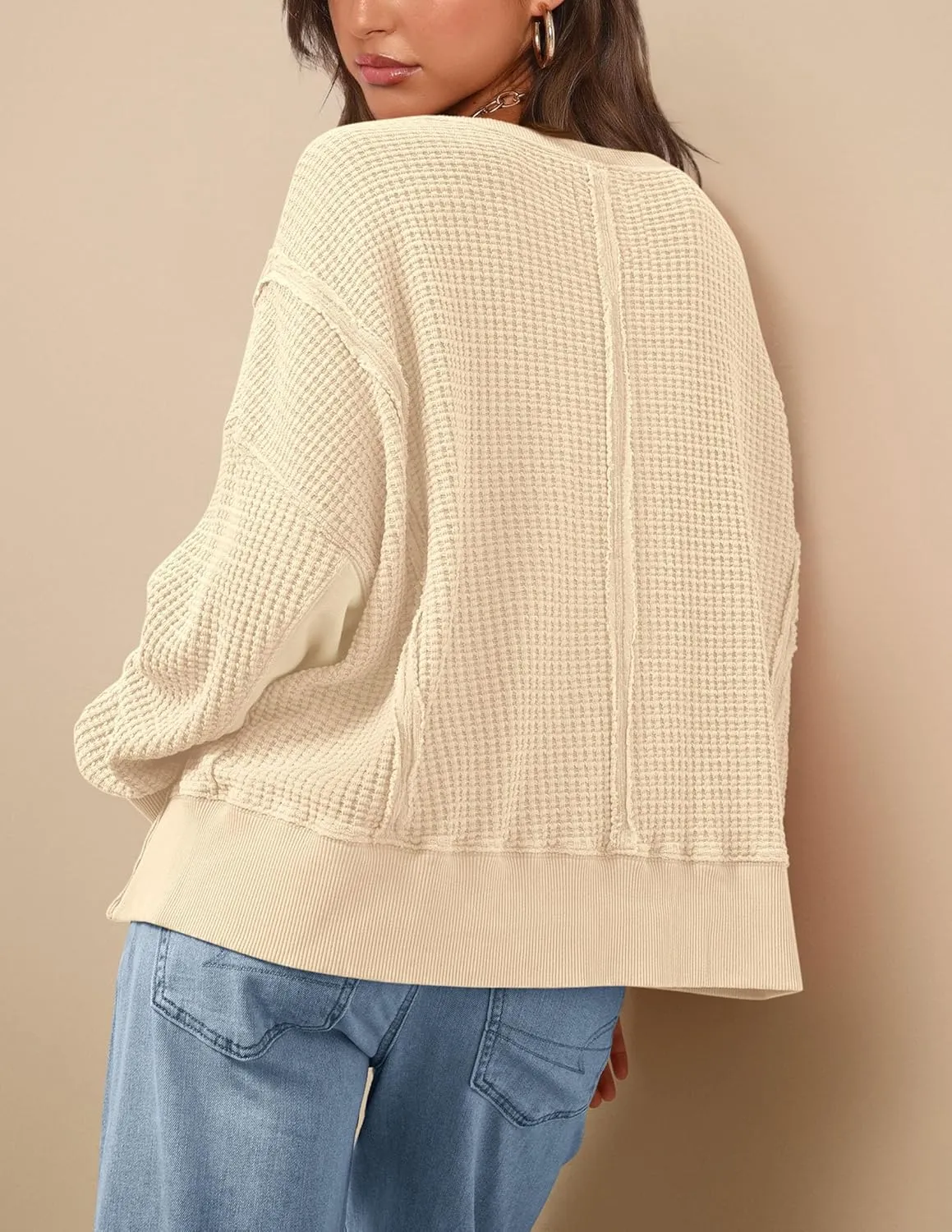 PRETTYGARDEN Women's Oversized Crewneck Sweatshirts Fall Fashion Casual Long Sleeve Pullover Waffle Knit Spring Shirts Top