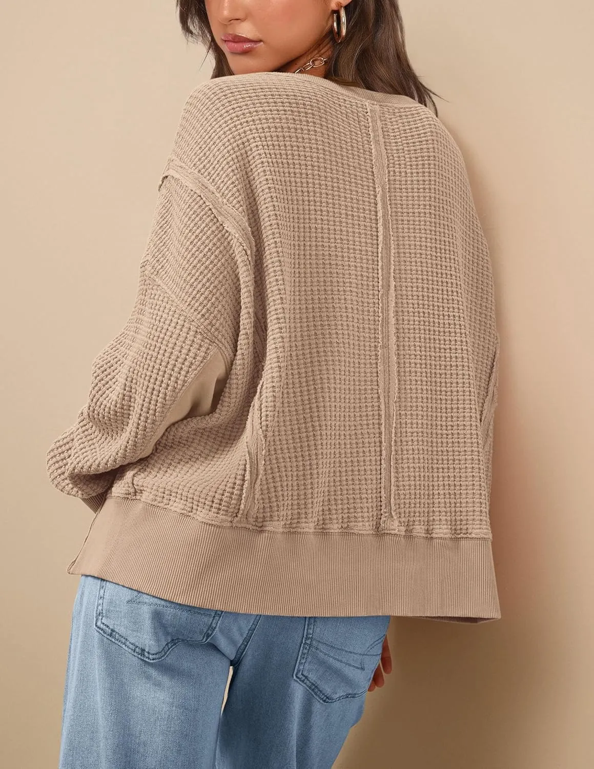 PRETTYGARDEN Women's Oversized Crewneck Sweatshirts Fall Fashion Casual Long Sleeve Pullover Waffle Knit Spring Shirts Top