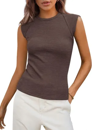 PRETTYGARDEN Women's Ribbed Tank Tops 2025 Summer Cap Sleeve Slim Fitted Knit Basic Casual Tee Shirts Trendy Fashion Clothes