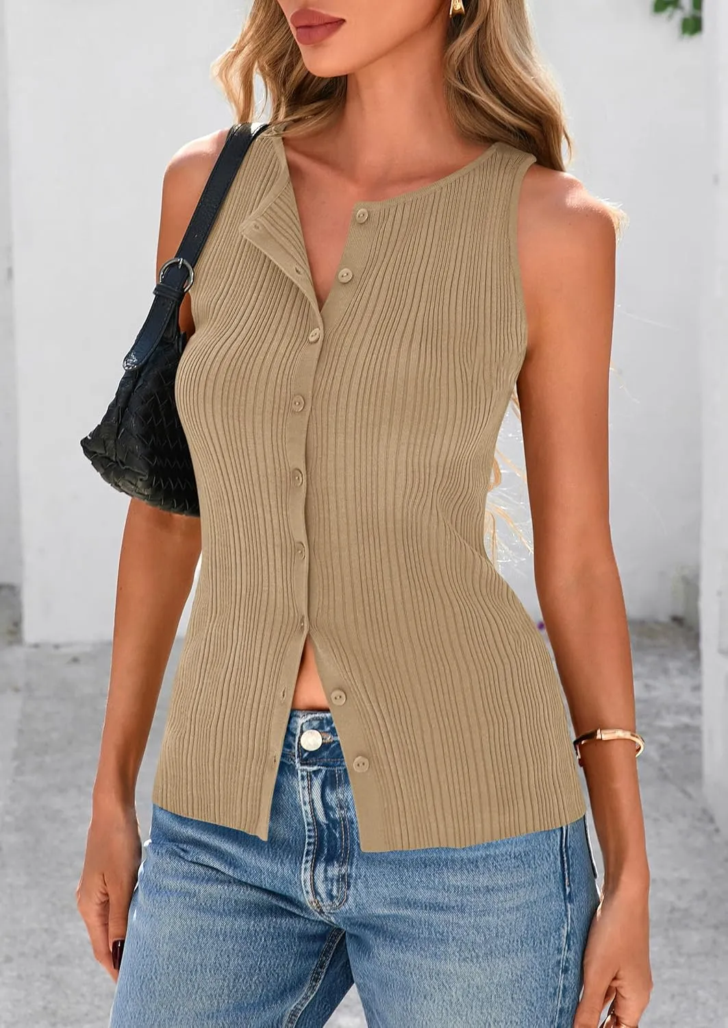PRETTYGARDEN Women's Ribbed Tank Tops Summer 2025 Open Front Button Down Sleeveless Shirts Going Out Spring Fashion Vest Tops
