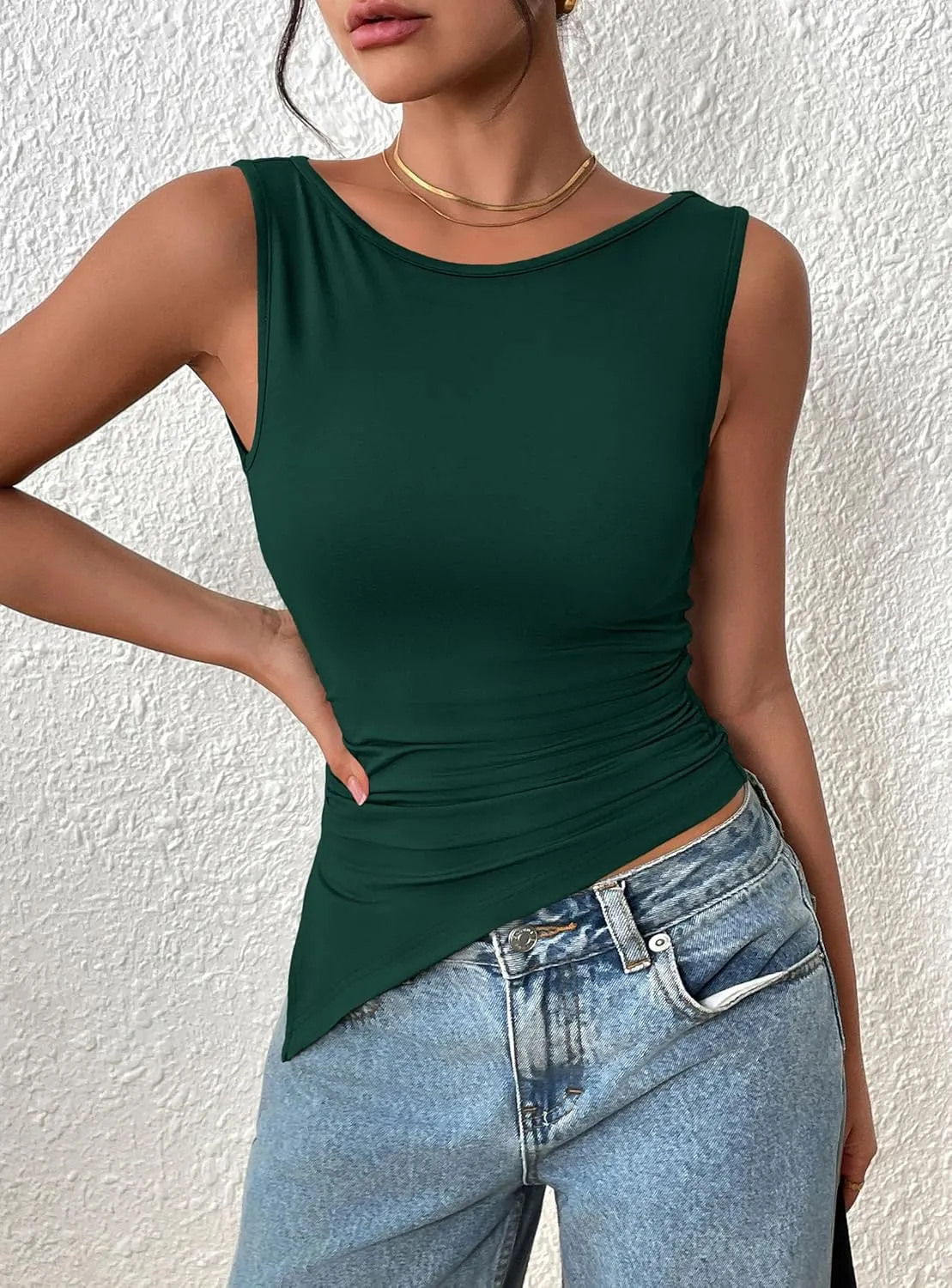 PRETTYGARDEN Womens Ruched Tank Tops 2025 Summer Sleeveless Slim Fit T Shirts Blouses Going Out Y2K Fashion Clothes