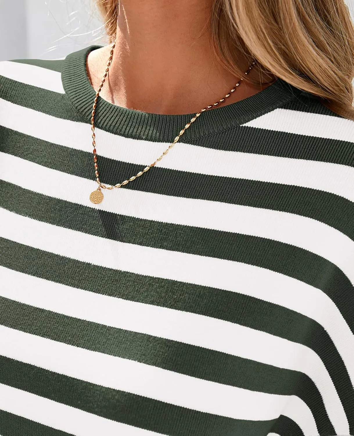 PRETTYGARDEN Womens Spring Summer Tops Fashion Striped Short Sleeve Sweater Crew Neck Lightweight Knit Oversized Shirts 2025