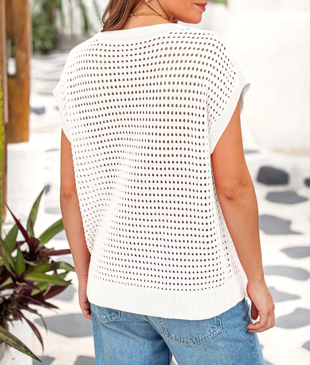 PRETTYGARDEN Womens Spring Tops 2025 Summer Shirts Crochet Cap Sleeve Sweater Pullover Cute Beach Vacation Clothes