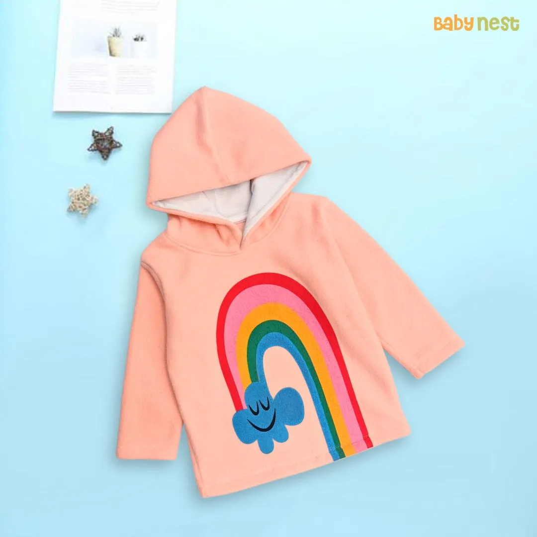 Printed Rainbow Clouds Fleece Full Sleeves  Hoodie  Peach