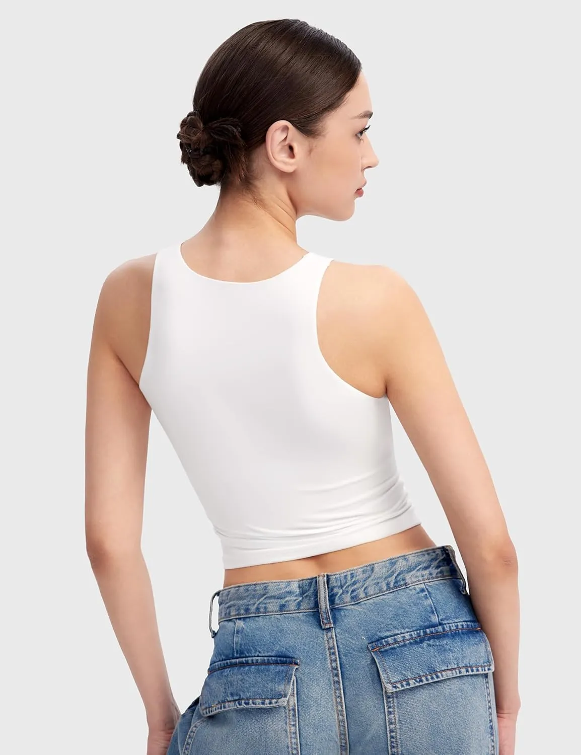 PUMIEY Women's High Neck Tank Top Sleeveless Summer Crop Tops for Women Smoke Cloud Pro Collection